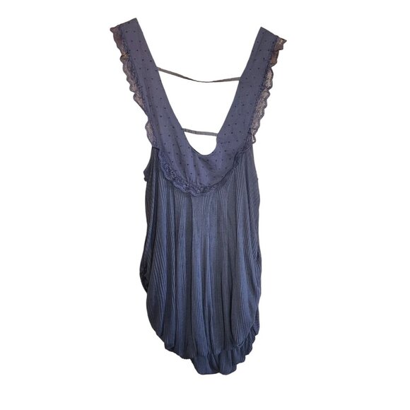 Free People New Romantics Gray Ribbed Lace Draped Tank Top Size Small - Picture 2 of 10